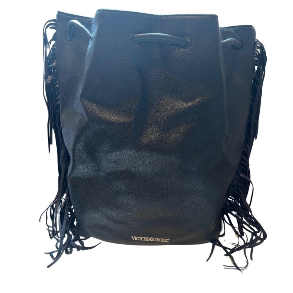 Victoria’s Secret Black Faux Leather Bucket Backpack Bag